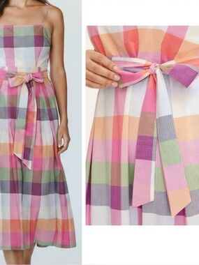 kate spade Pastel Plaid Tie-Waist Midi Dress - Pink, Green, Purple